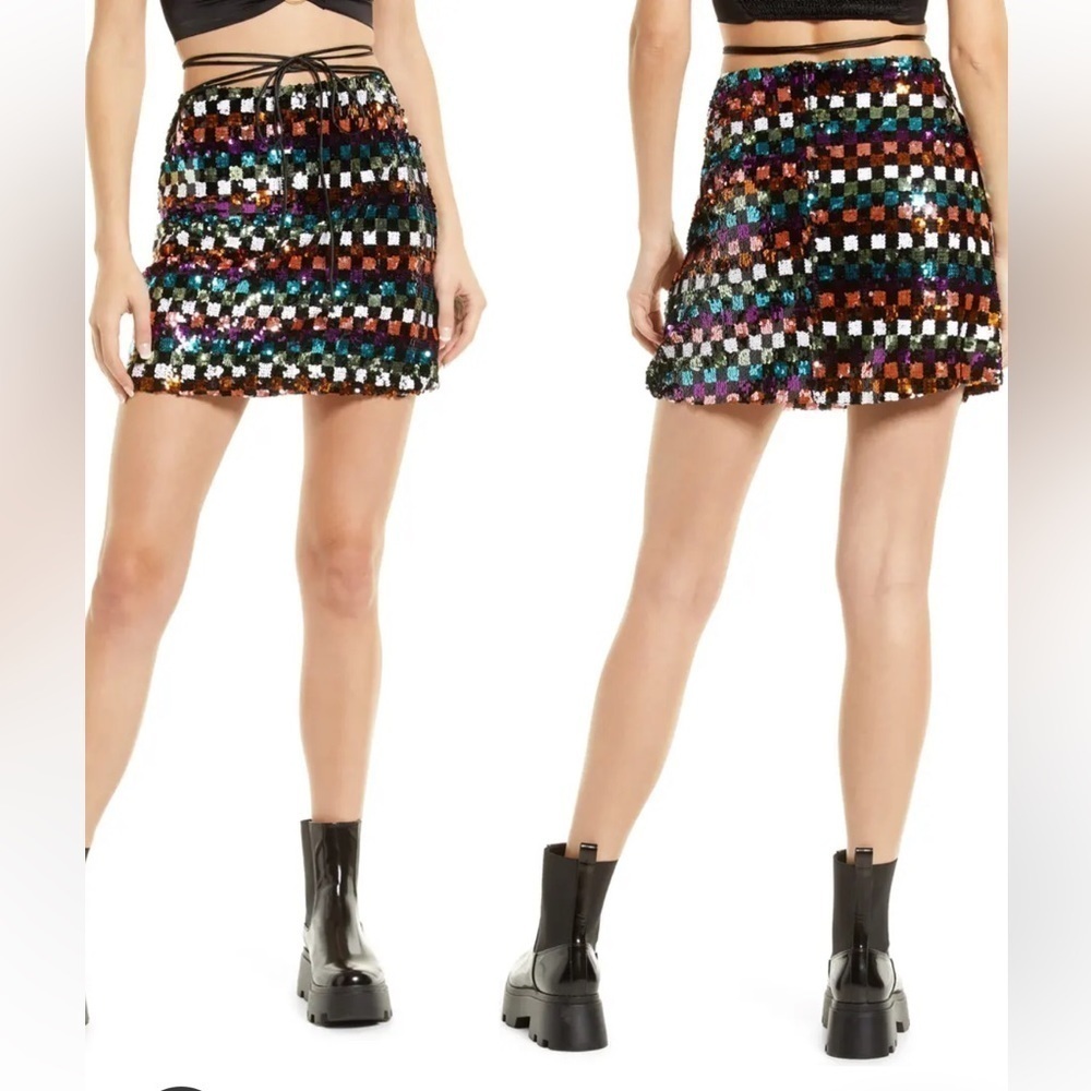 NWT AMYLYNN Sequin Mini Check Skirt